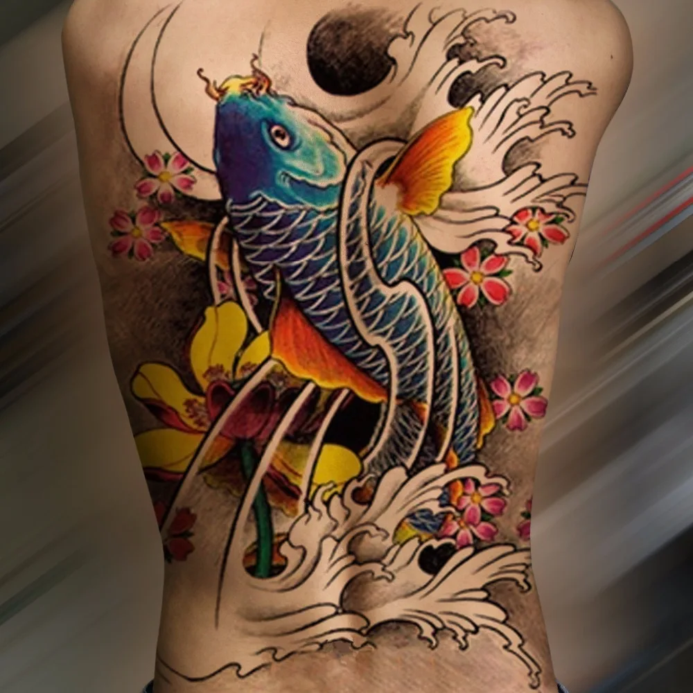 

full back Waterproof Temporary Tattoo Sticker girl tattoo large size big fake tattoos women Carp lotus Buddha new hot body paint