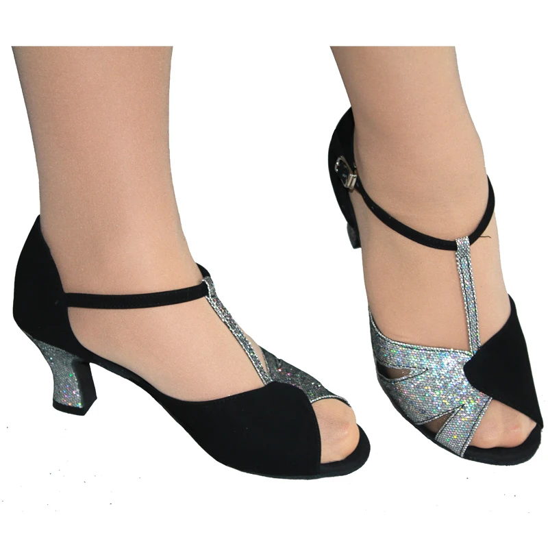DILEECHI женские черные туфли для танцев серебристые бальных бесплатная доставка