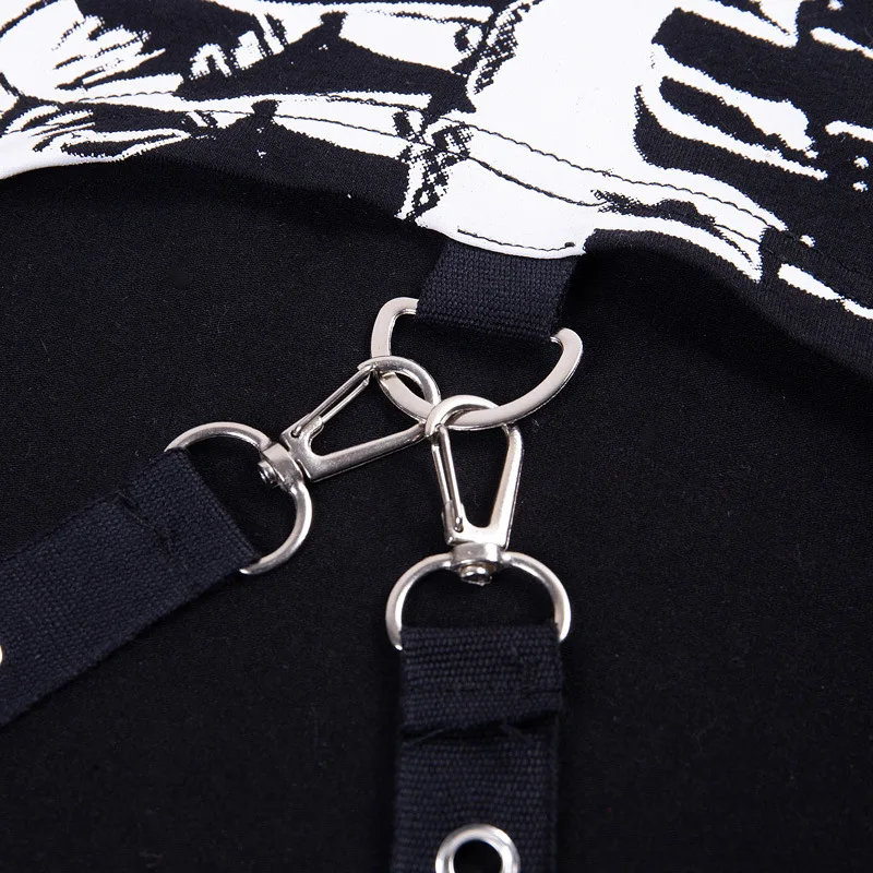 

Women Sweatshirts Punk Rock Short Hoodies Dark Fashion Skull Print Ribbon Hooded Pullover Hoodies Female Long Sleeve Crop Tops