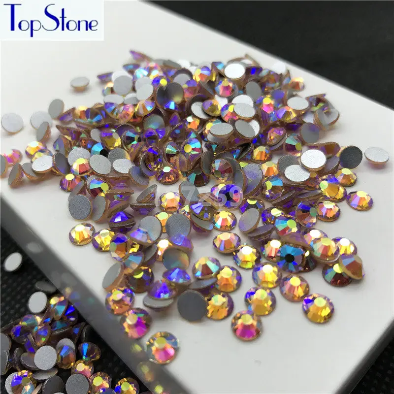 TopStone Lt персиковый AB цветной ss3 ss30 круглые стеклянные хрустальные плоские стразы