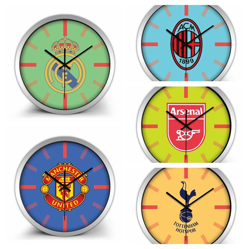 Настенные часы для европейского футбольного клуба 5 стилей тема веера бесшумные