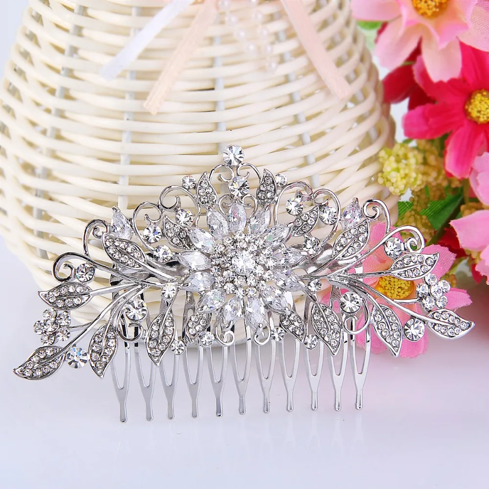 БЕЛЛА Мода Большой Лист Люкс Волосы Расческой Rhinestone Корень Циркон Волос Кусок