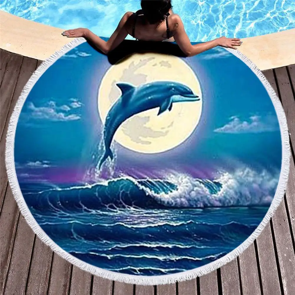 Милое цветное женское банное полотенце с изображением дельфина для пляжа