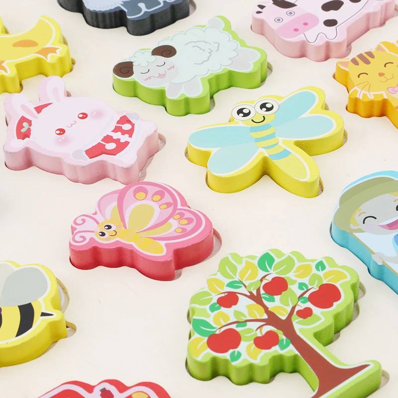 Baby Wooden Early Cognition Educational Toy Puzzle Board Hand Grabbing Transport Shapes Farm Cartoon 3D Puzzles | Игрушки и хобби