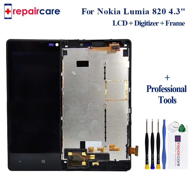 Дисплей 4 3 дюйма 800x480 для Nokia Lumia 820 ЖК дисплей с сенсорным экраном и рамкой