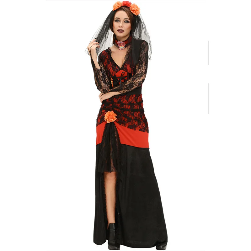 Красное/черное цветочное кружевное платье в стиле пэчворк с длинным рукавом для