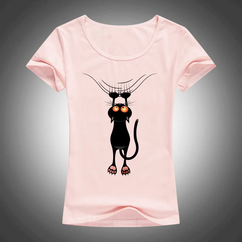 Летняя забавная черная кошка Футболка женская kawaii Милая мультяшная рубашка с