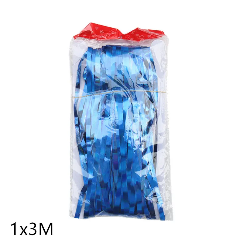 1x3m blue 2M 3M Gold Silver Metallic Foil Tinsel Fringe Curtain Birthday Party Decoration Wedding Photography Backdrop Curtain Photo Props - Цвет: 1x3m blue