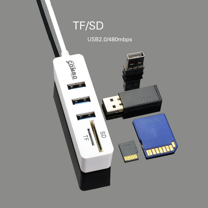 2 в 1 Micro/type-C/USB 0 OTG концентратор разветвитель комбо 3 порта SD/TF 480 Мбит/с кардридер