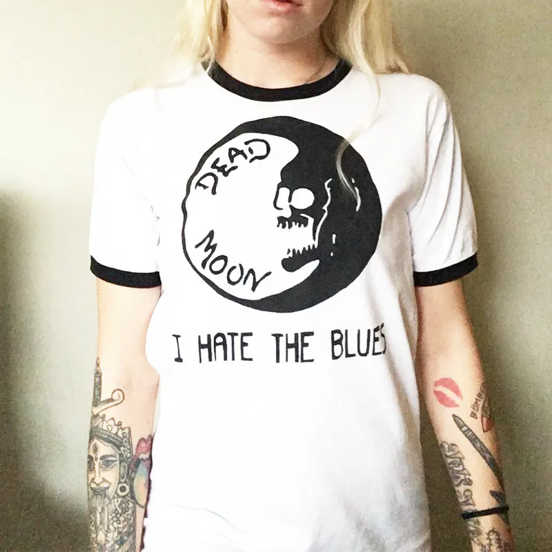 Женская футболка с надписью Moon Dead I Hate The Blues Повседневная летняя короткими