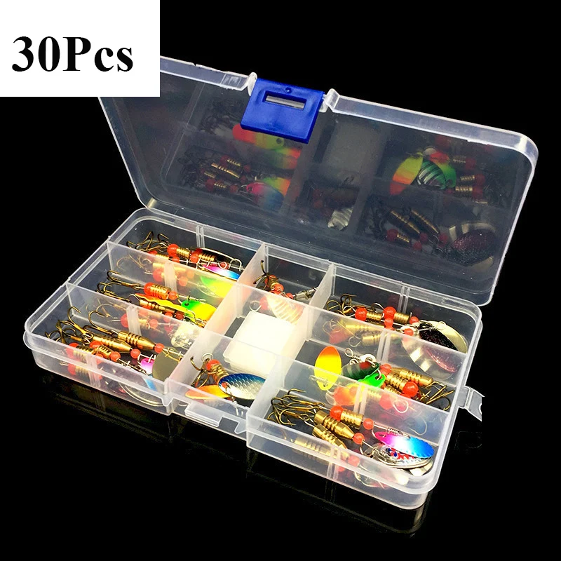30Pcs Новинка 30 шт. рыболовные приманки Спиннер приманки металлические ложки Искусственные Приманки Бас жесткие приманки с коробкой для рыболовных снастей - Цвет: 30Pcs