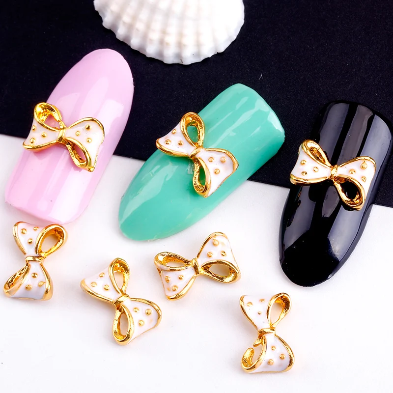 Blueness 10 шт золотой сплав Блестящий 3d бант для ногтей художественное украшение с