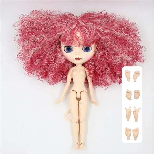 white skin Ледяная фабрика blyth кукла 1/6 bjd суставное тело темно/белая кожа матовое лицо, красный микс розовые волосы BL2352/QE155 30 см - Цвет: white skin