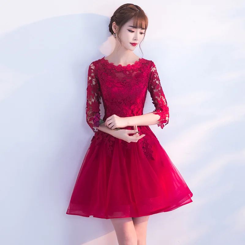 Style D Бургундия китайское традиционное платье короткие Qipao свадебное платье с разрезами по бокам и воротником-стойкой Vestidos Чино восточные свадебные вечерние платья - Цвет: Style D