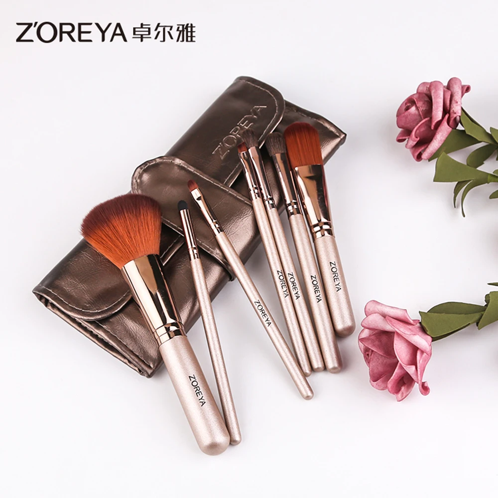ZOREYA, профессиональные 7 шт кисти для макияжа шампанского, шерстяные волокна, кисти для макияжа, основа, пудра, брови, румяна, наборы кистей для макияжа