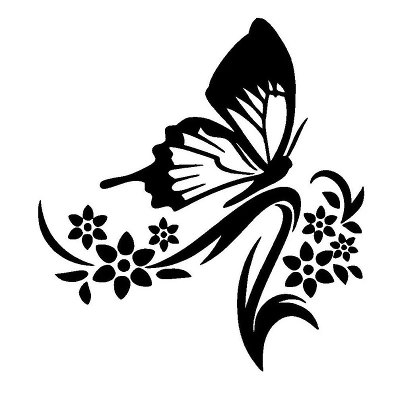 

14.2*15.2CM Flowers And Butterfly Fresh Natural Vinyl Car Stickers Car Styling Decals Black/Silver S1-2890