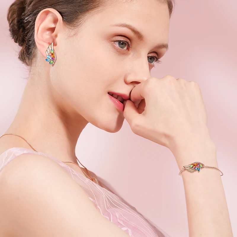 CDE женские золотые ювелирные украшения набор украшен кристаллами от Swarovski Красочные Ожерелье Из Перьев Павлина Серьги Комплекты ювелирных браслетов