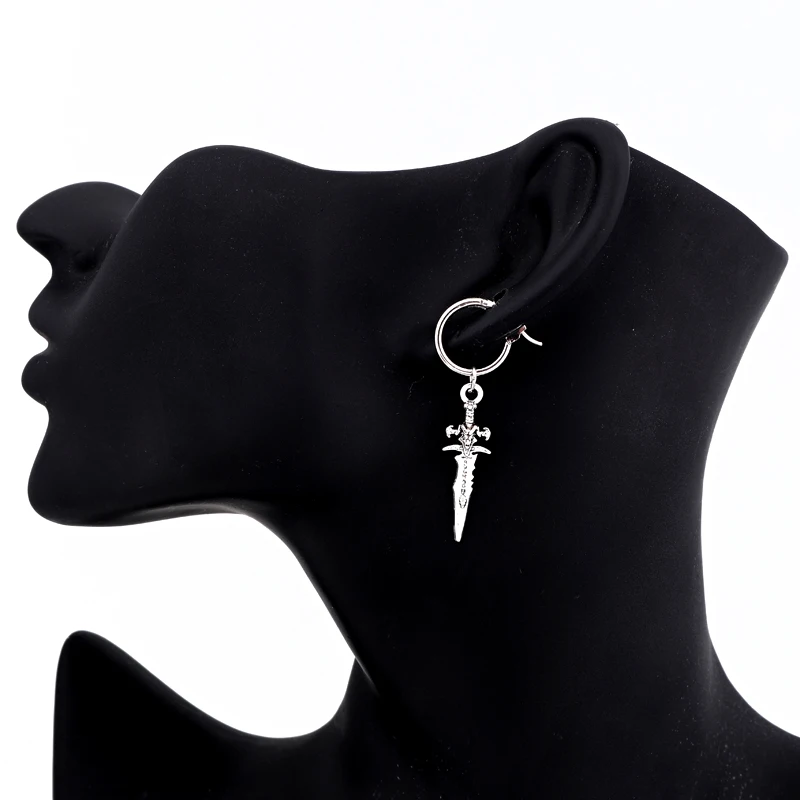 Dayoff Vintage Dinosaur Skeleton Skull Leopard Hoop Earrings Men Jewelry Cute Animal Sword Pendant Circle Earring Gift E290