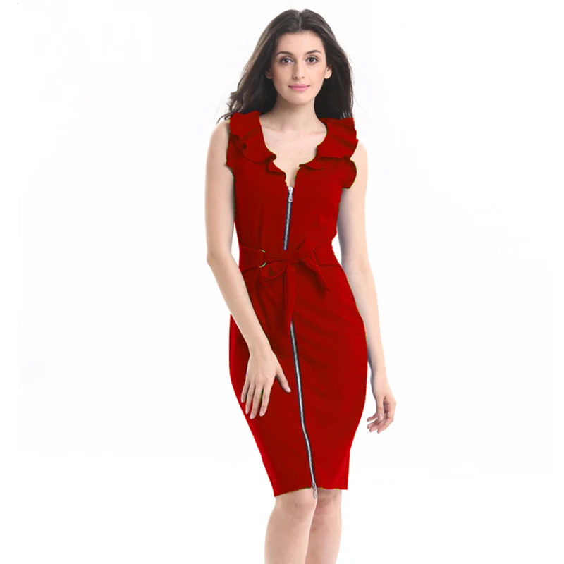 Женское винтажное платье карандаш с оборками без рукавов|summer dress|women business dresswomen