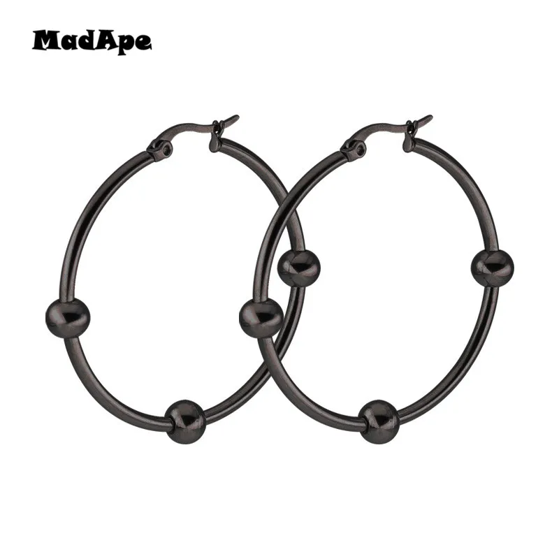 MadApe простые Бусины круглые серьги-кольца из нержавеющей стали модные женские золотые для ушей Eircle ювелирные изделия 4 размера Дамский подарок