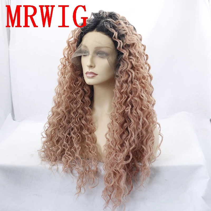 MRWIG странный вьющиеся ombre темно-розовый средняя часть 26 дюймов 180% короткие темные