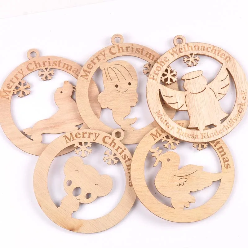 

5pcs 80mm Natural Wooden Mix Christmas Ornament Charms Drop Pendant For Home Decoration Wood Slices DIY Carft Arts M2196