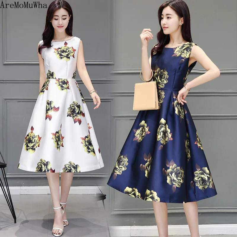 

AreMoMuWha Floral Dress Sleeveless Female Summer Dress 2019 New Retro Long Print Temperament Chic Fairy Dress bodycon dressMH361