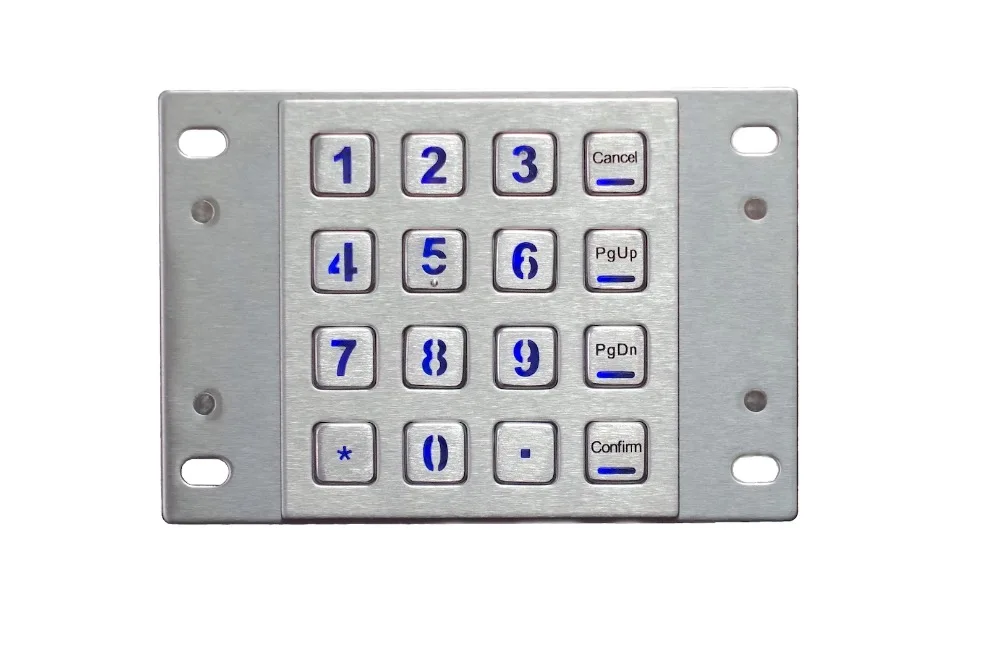 Прочная клавиатура USB из нержавеющей стали с подсветкой, IP65 водонепроницаемая металлическая клавиатура с подсветкой и матричными клавишами 4X4