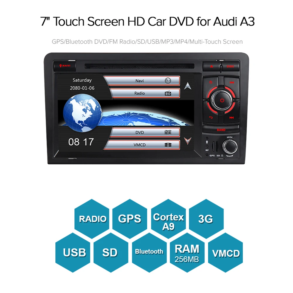 A-Sure 2 Din Авто Радио dvd-плеер gps навигация для Audi A3 S3 RS3 2002-2011 3g SWC RDS DAB + задний USB порт