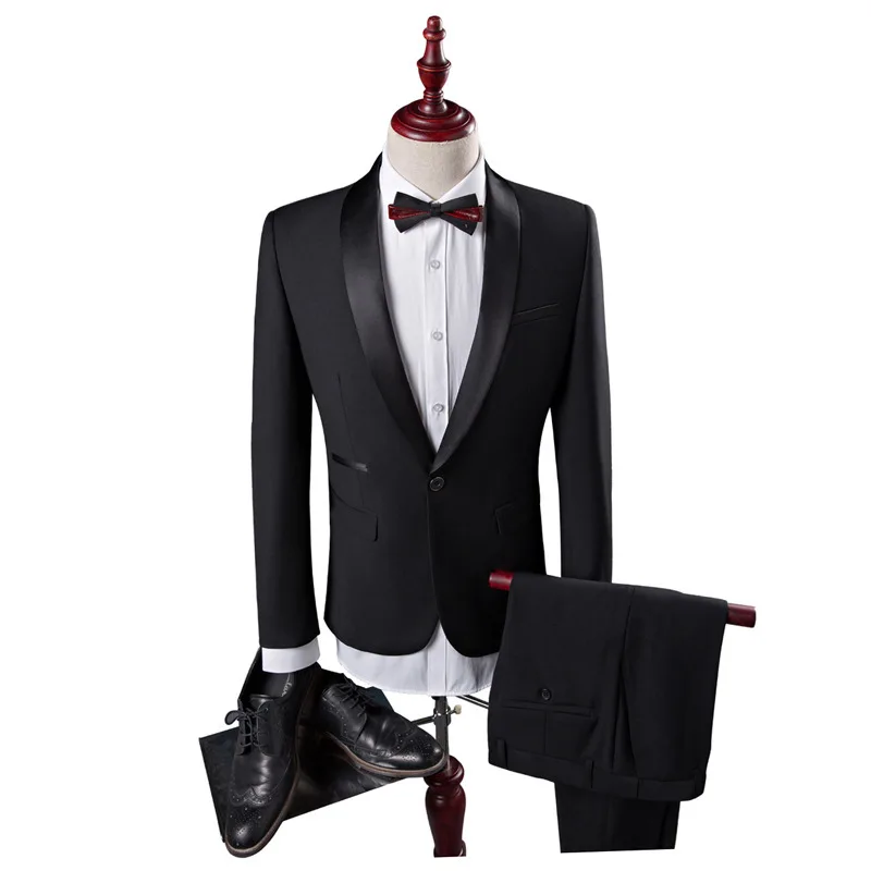 Jacket and pants PYJTRL Мужская Классическая шаль с отворотом черный комплект из двух предметов свадебные костюмы для жениха вечернее платье для выпускного вечера смокинг мужской костюм - Цвет: Jacket and pants