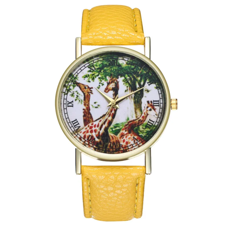 Новинка студенческие наручные часы из искусственной кожи с рисунком жирафа и
