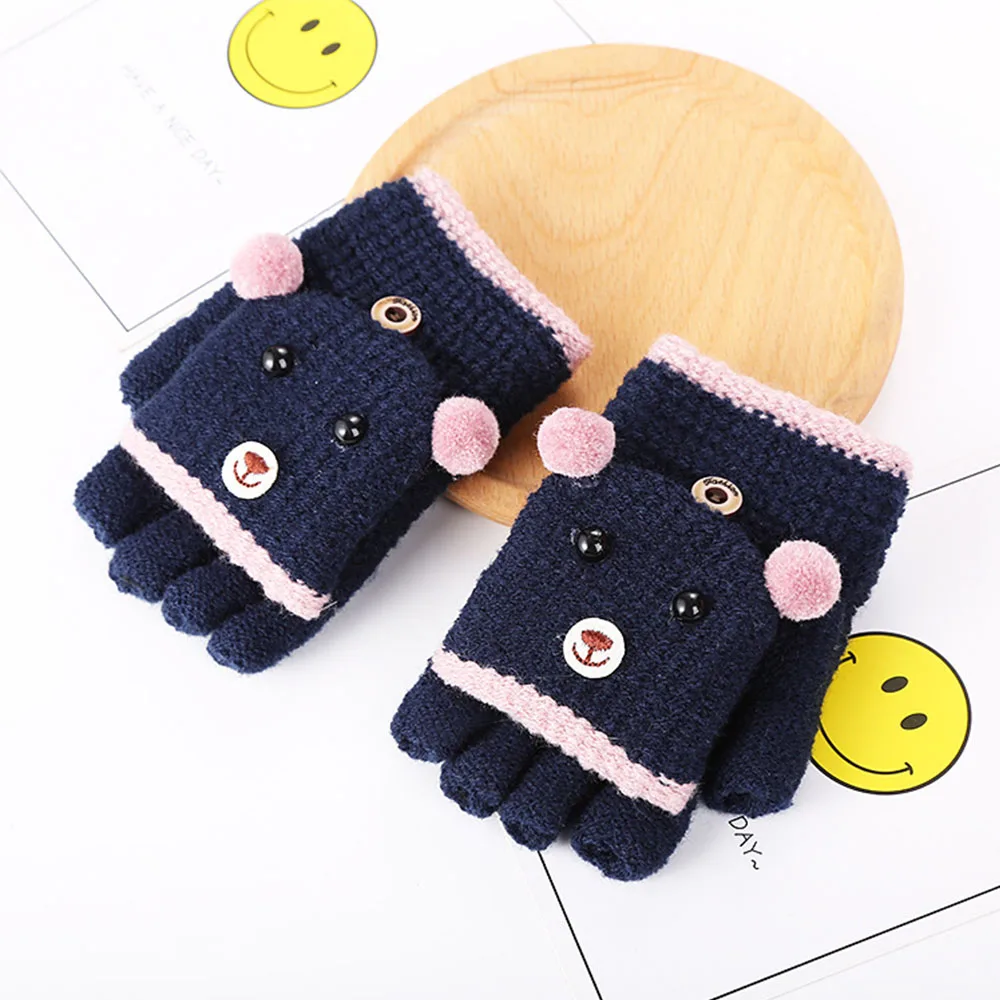2 Красивый медвежонок из мультфильма для детей 4-10 лет, Детские рукавички, зимние вязаные шерстяные варежки для новорожденных, плотные детские теплые варежки - Цвет: 2