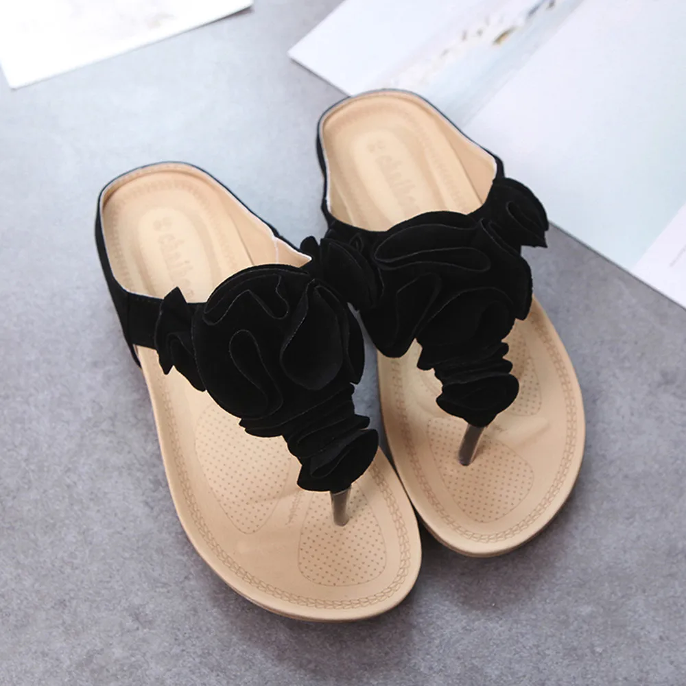 2020 Women Flower Slippers Summer Beach Casual Shoes Flip Flops Flat Heel Slipper Lady Pretty Floral slides Bohe Footwear | Обувь