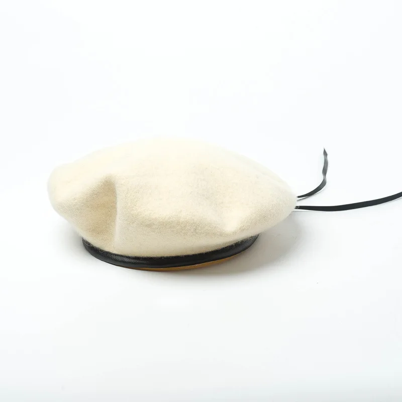 beige yellow Стиль, осенне-зимний винтажный теплый шерстяной женский берет из искусственной кожи, Шапка-бини французского художника, размер 56-58 см - Цвет: beige yellow