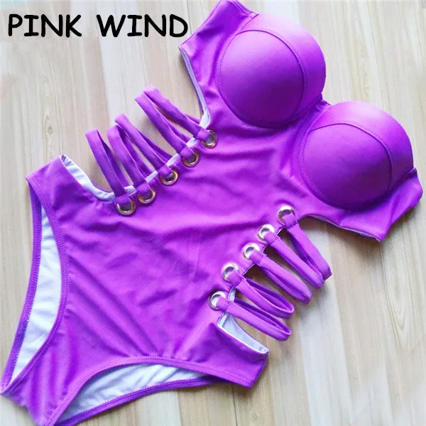 Женский слитный купальник с чашками пуш-ап розового цвета | Спорт и развлечения