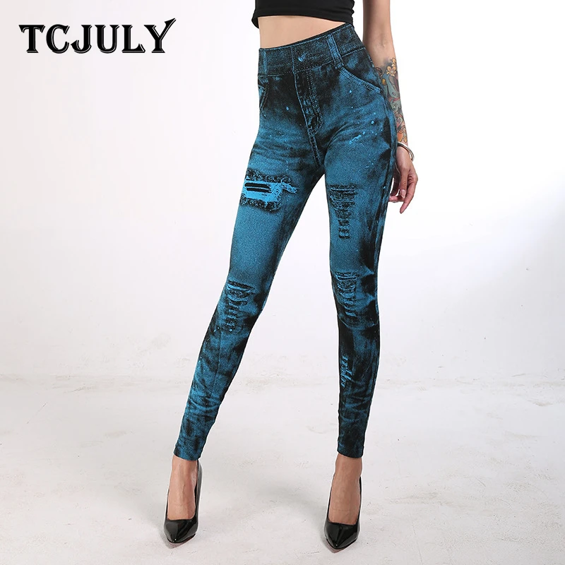 Бесшовные Джинсы джеггинсы для женщин TCJULY тянущиеся брюки-карандаш с высокой