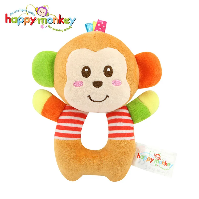 Monkey Мягкие плюшевые мягкие детские погремушки игрушки для детей 0-12 месяцев милые животные развития развивающий подарок счастливой обезьяны - Цвет: Monkey