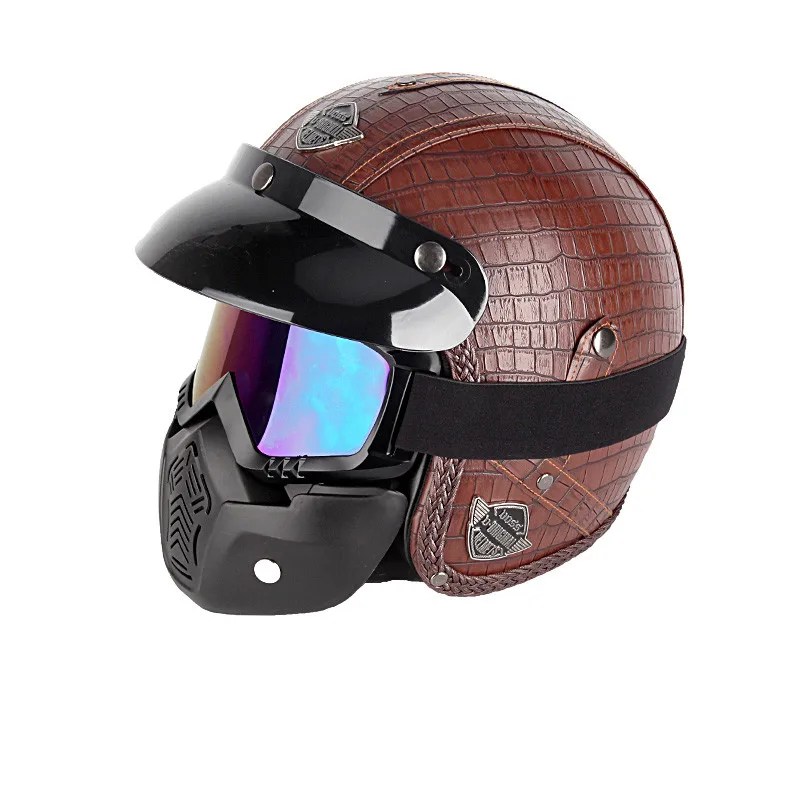 

New Retro Vintage German Style Motorcycle Helmet 3/4 Open Face Helmet Scooter Chopper Cruiser Biker Moto Helmet Glasses Mask