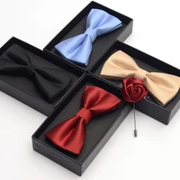 new fashion solid color bowknot mens bow ties corsage black blue red butterfly tie wedding groom party bowtie cravat gifts