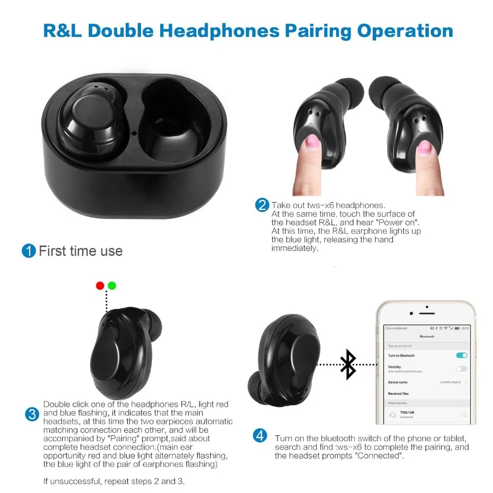 TCunPT X6 наушники вкладыши TWS Bluetooth мини Двойной Беспроводной стерео спортивные