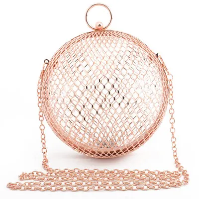 No bracelet rose Новая мода выдалбливают вечерняя сумочка; BS010 круглый Для женщин клатч сплав золота дамы цепи сумки на ремне Роскошные наручные сумка - Цвет: No bracelet rose