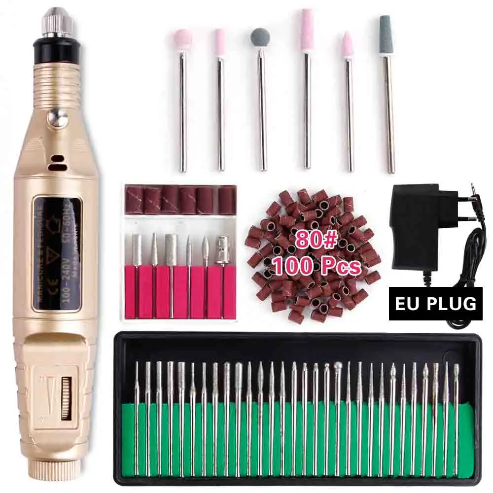 Set 2 EU Plug Профессиональный электрический сверлильный станок для ногтей, инструменты для маникюра, керамические сверла для кутикулы, роторные сверла для удаления напильников, оборудование для дизайна ногтей - Цвет: Set 2 EU Plug