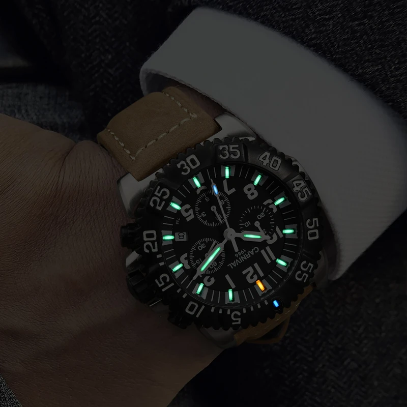 2018 карнавал бренд роскошный светильник Тритий Секундомер Мужские кварцевые