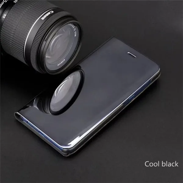 black Зеркальный рамочный чехол для samsung S10 S9 S8 S7 Note 9 A50 смарт-окошком для просмотра и подставкой для iphone X XS Max huawei P20 Lite P30 Pro - Цвет: black