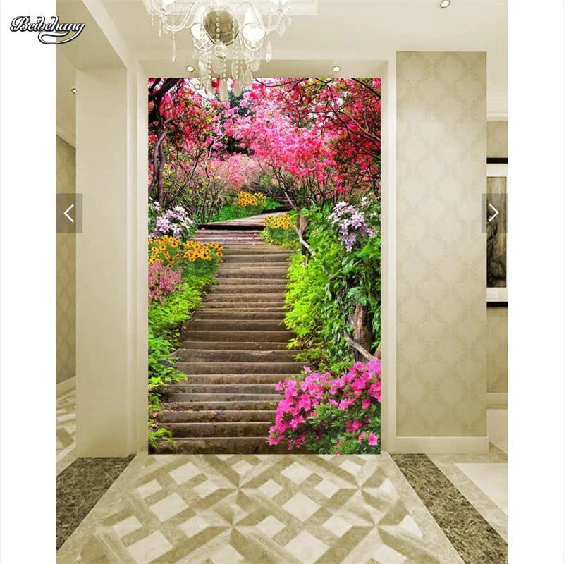 Картина 3d Цветочный парк живописные тропы ресторан отель фрески домашний декор
