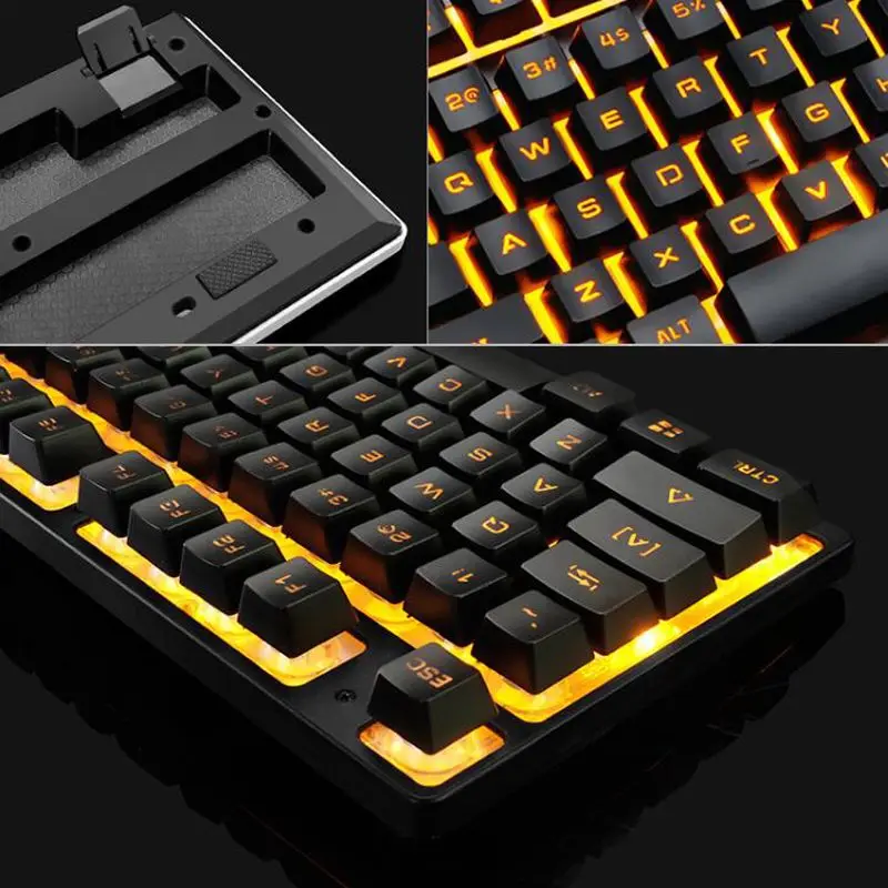 Игровая клавиатура с цветной подсветкой для ноутбука, компьютера, ПК, настольного компьютера, мультимедийная игровая клавиатура, 104 клавиш, USB Проводная