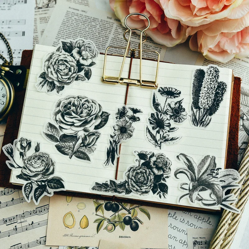 Черные цветочные наклейки KSCRAFT для скрапбукинга сделай сам