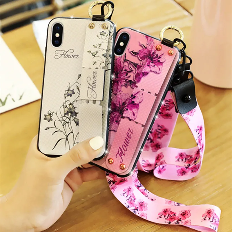 Чехол для телефона с цветами iphone XS Max X XR 8 7 6 6S Plus чехол ремешком на запястье