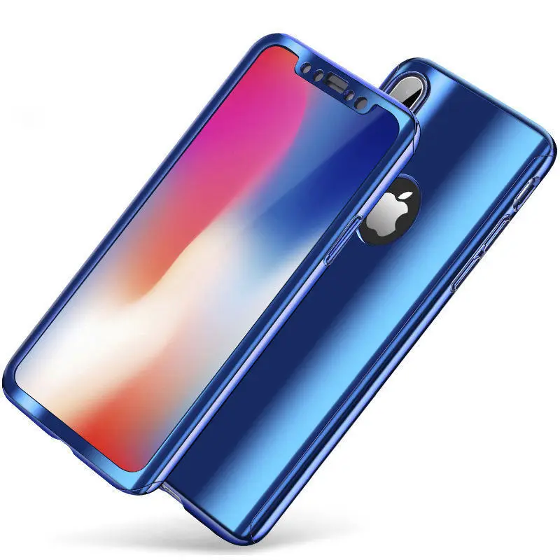 Зеркальный чехол с покрытием 360 градусов для iPhone X 8 7 6 6S Plus SE чехлы полной защитой