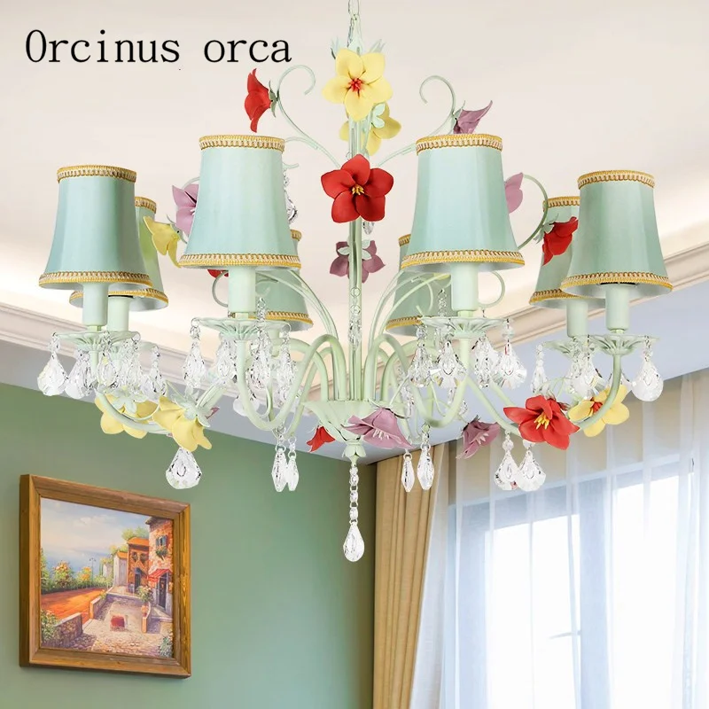 

Korean small fresh flowers and plants fabric chandelier living room bedroom restaurant idyllic romantic roses crystal chandelier